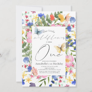 Little Wildflower Butterfly Girl 1st Birthday Invitation