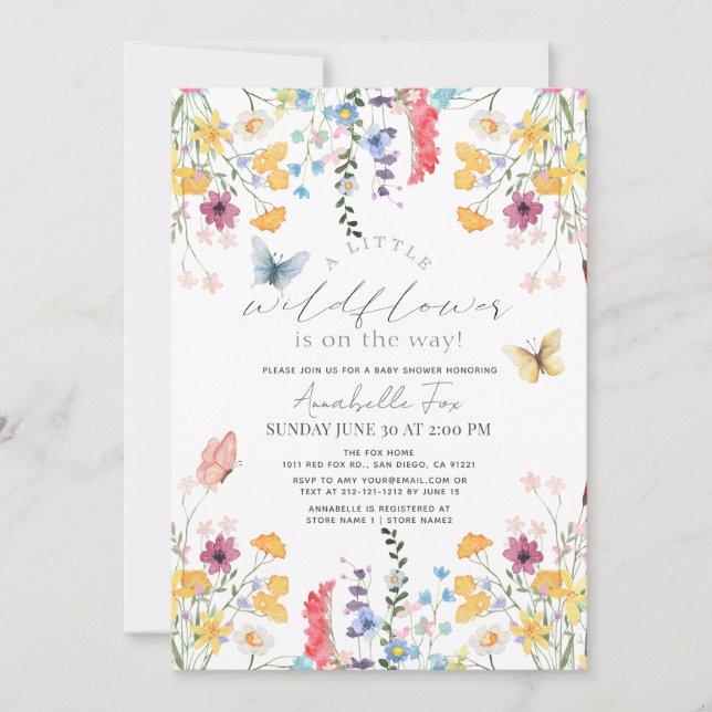 Little Wildflower Butterfly Girl Baby Shower Invitation (Front)