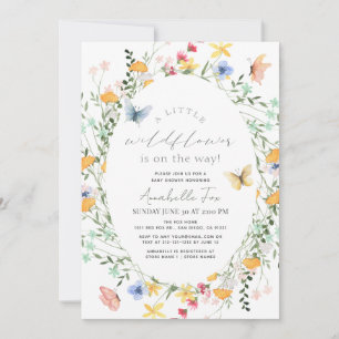 Little Wildflower Butterfly Oval Girl Baby Shower Invitation