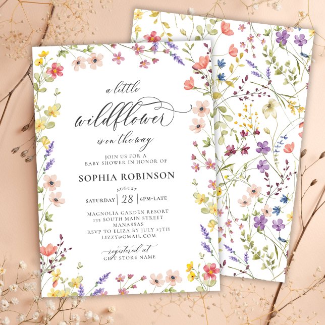 Little Wildflower Chic Boho Script Baby Shower  Invitation (Creator Uploaded)