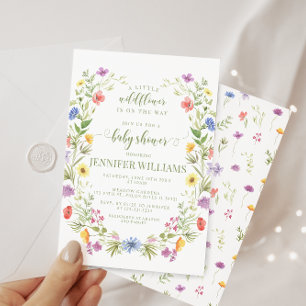 Little wildflower colourful flower baby girl showe invitation