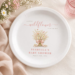 Little Wildflower Coquettte Pink Bow Baby Shower Paper Plate