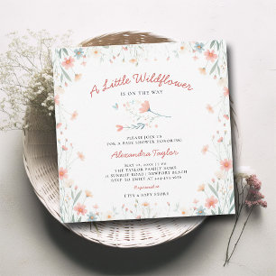 Little Wildflower Coral Teal Cute Girl Baby Shower Invitation