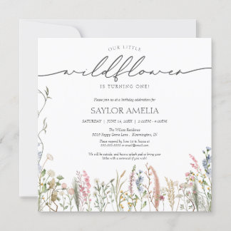 Little Wildflower Delicate Floral Child's Birthday Invitation