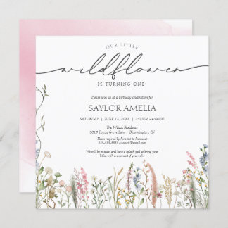 Little Wildflower Delicate Floral First Birthday Invitation