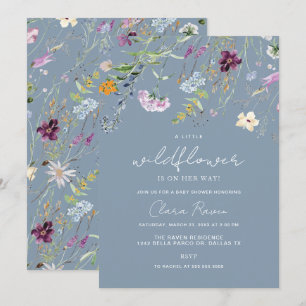 Little Wildflower Dusty Blue Floral Baby Shower  Invitation