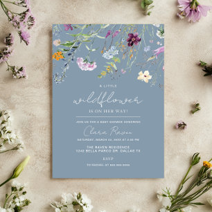 Little Wildflower Dusty Blue Floral Baby Shower  Invitation