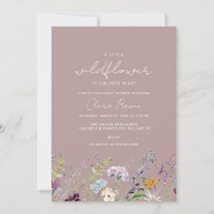 Little Wildflower Dusty Pink Flower Baby Shower Invitation