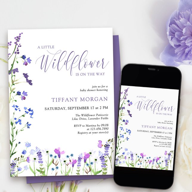 Little Wildflower Elegant Purple Baby Shower Invitation (Little Wildflower Baby Shower Invitation from my Purple Wildflower Collection.
)