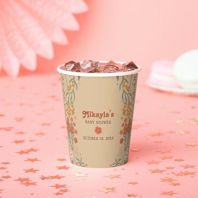 Little Wildflower Fall Rustic Boho Baby Shower Paper Cups (Insitu)