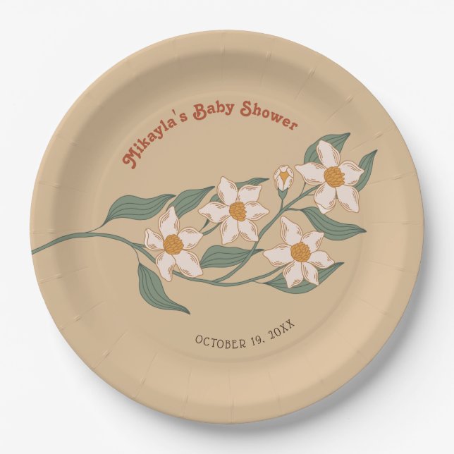 Little Wildflower Fall Rustic Boho Baby Shower Paper Plate (Front)