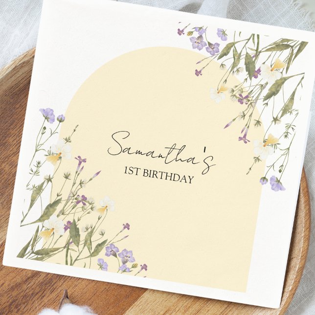 Little Wildflower Floral Aesthetic Garden Birthday Napkin (Little Wildflower 1st birthday personalized napkins)