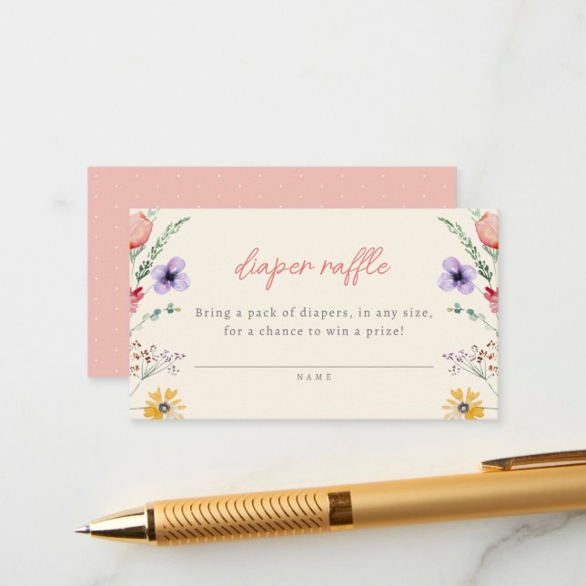 Little Wildflower Floral Baby Shower Diaper Raffle Enclosure Card (Front/Back In Situ)