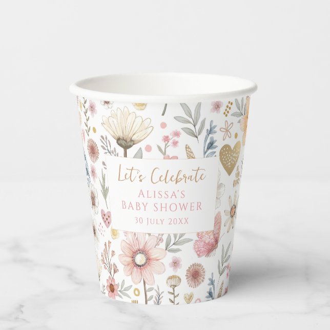 Little Wildflower Floral Baby Shower Paper Cups (Front)