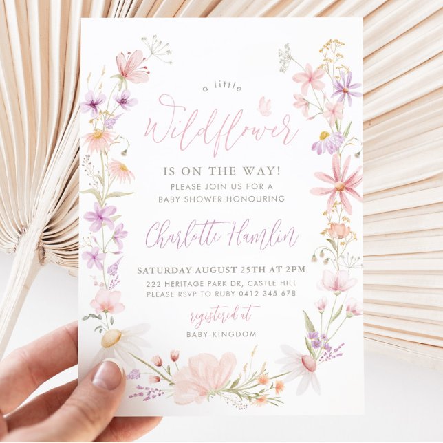 Little Wildflower Floral Baby Shower Pink Purple Invitation (Creator Uploaded)