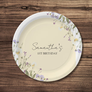 Little Wildflower Floral Botanical 1st Birthday Paper Plate