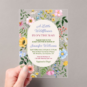 little wildflower, floral colourful baby shower acrylic invitations