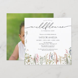 Little Wildflower Floral First Birthday Photo Invitation