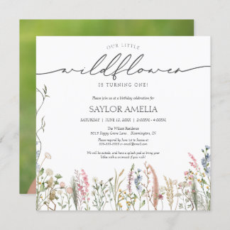 Little Wildflower Floral First Birthday Photo Invitation