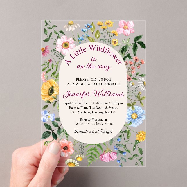 little wildflower ,floral garden girl baby shower  acrylic invitations (Insitu (Handheld))
