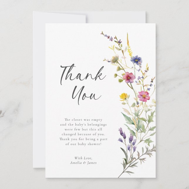 Little Wildflower Floral Girl Baby Shower Thank You Card (Front)