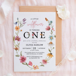 Little Wildflower Floral Girl First Birthday Invitation