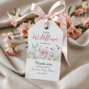 Little Wildflower Floral Girl Pink Bow Baby Shower Gift Tags