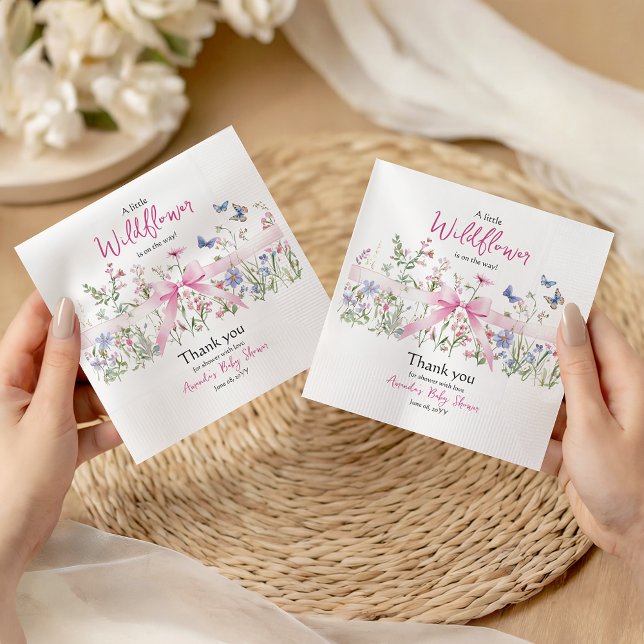 Little Wildflower Floral Girl Pink Bow Baby Shower Napkin (Creator Uploaded)