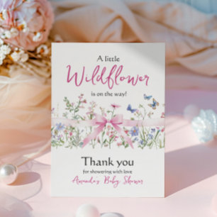 Little Wildflower Floral Girl Pink Bow Baby Shower Postcard
