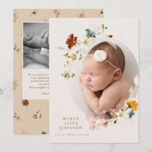 Little Wildflower Floral Photo Birth Announcement