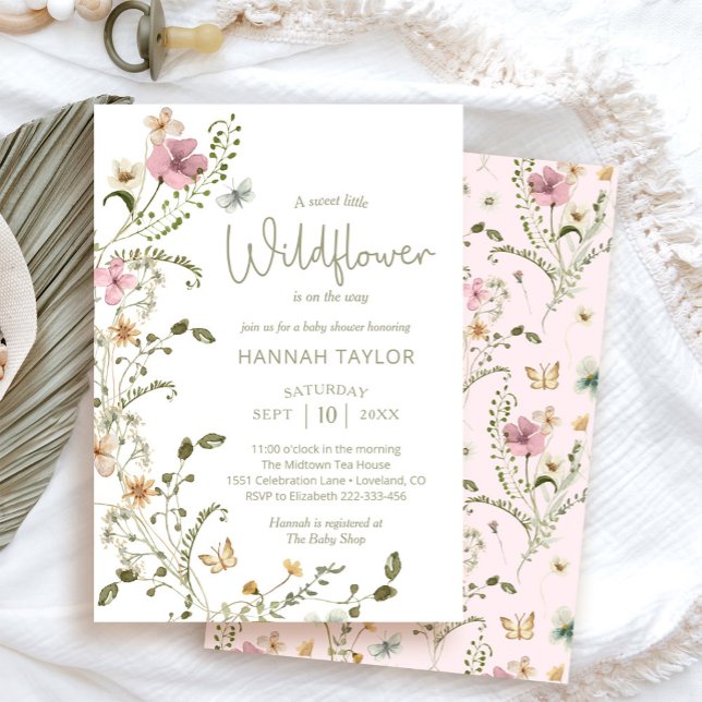 Little Wildflower Floral Pink Baby Shower Invitation (Creator Uploaded)