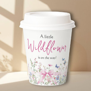 Little Wildflower Floral Pink Bow Girl Baby Shower Paper Cups