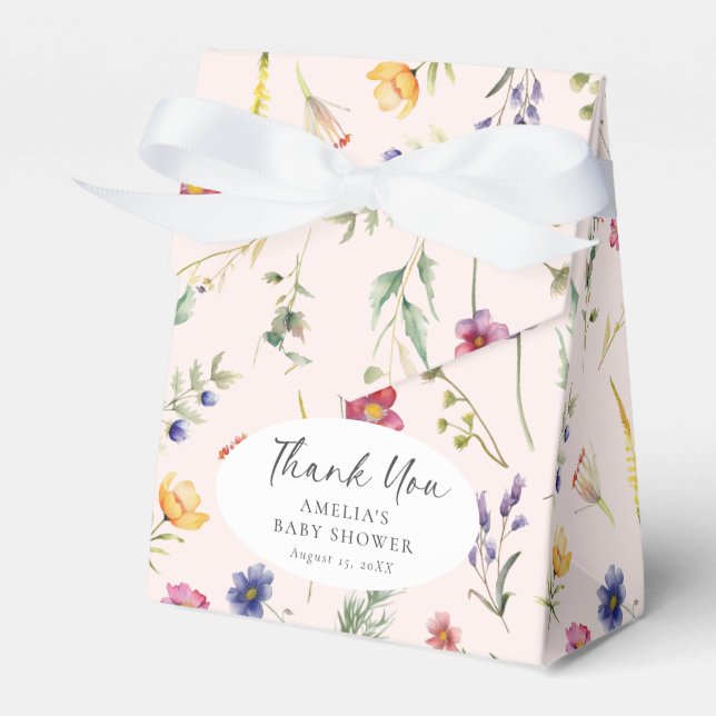 Little Wildflower Floral Pink Girl Baby Shower Favour Box (Front Side)