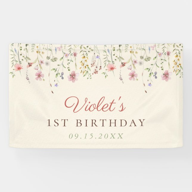 Little Wildflower Flower 1st Birthday Banner (Horizontal)