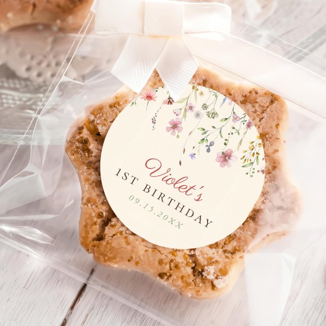 Little Wildflower Flower 1st Birthday Classic Round Sticker (Creator Uploaded)