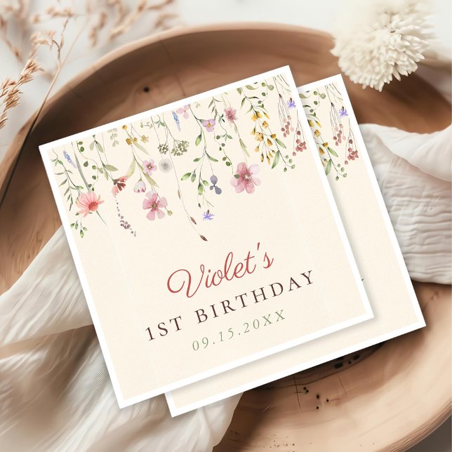 Little Wildflower Flower 1st Birthday Napkin (Creator Uploaded)
