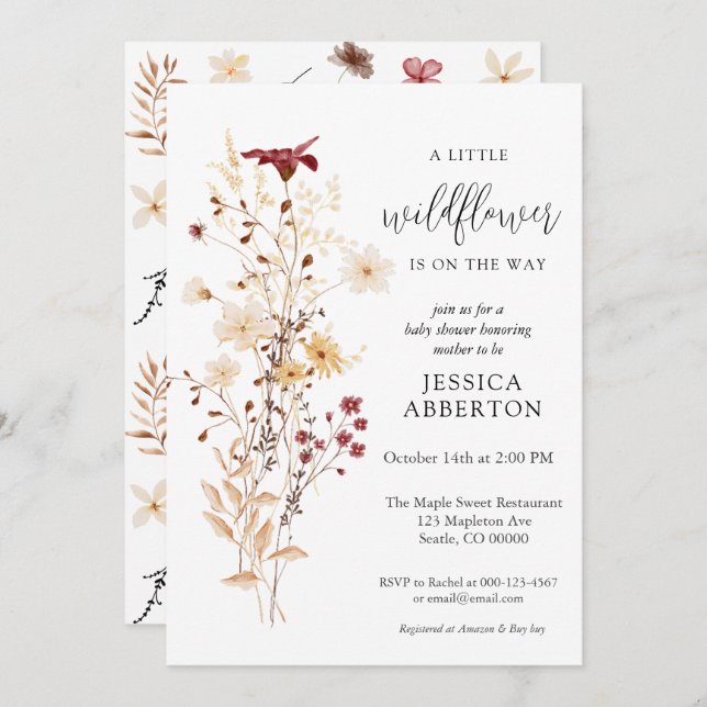 Little Wildflower Flower Baby Shower Invitation (Front/Back)