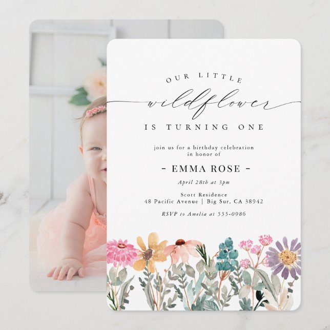 Little Wildflower Flower Birthday Invitation (Front/Back)