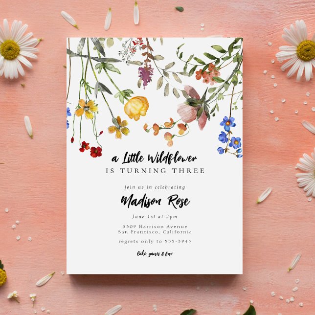 Little Wildflower Flower Garden Birthday Party Invitation (Creator Uploaded)