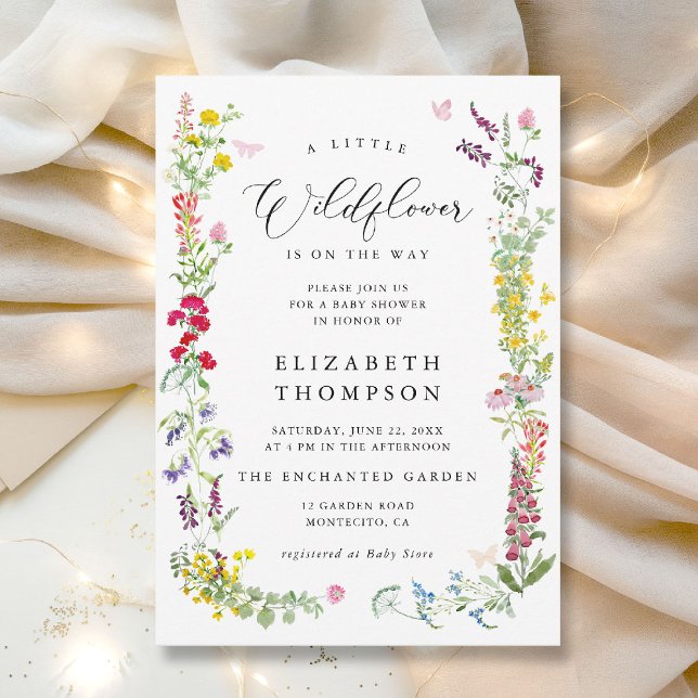 Little Wildflower Garden Floral Girl Baby Shower Invitation (a little wildflower is on the way baby shower invitation colorful watercolor elegant calligraphy)