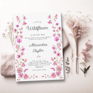 Little Wildflower Garden Hot Pink Baby Girl Shower Invitation