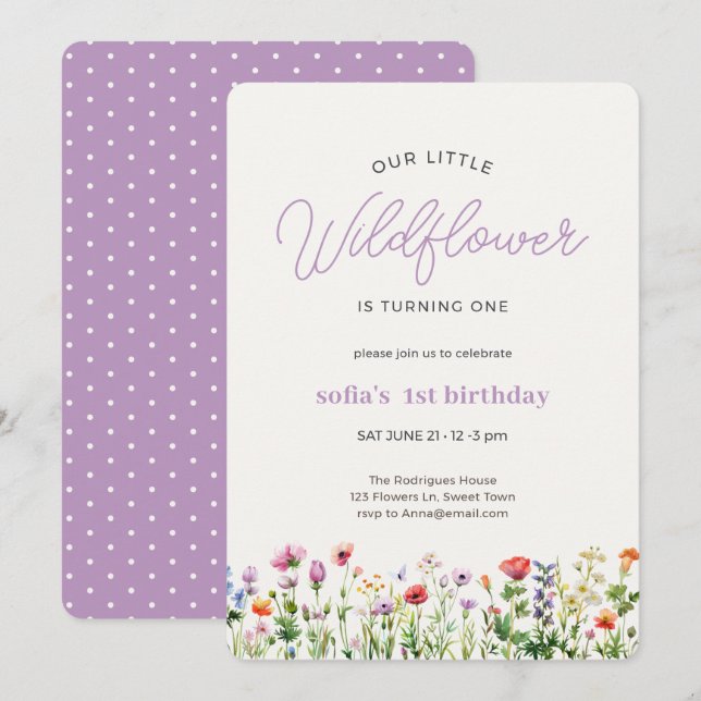 Little Wildflower Girl 1st Birthday Invitation (Front/Back)