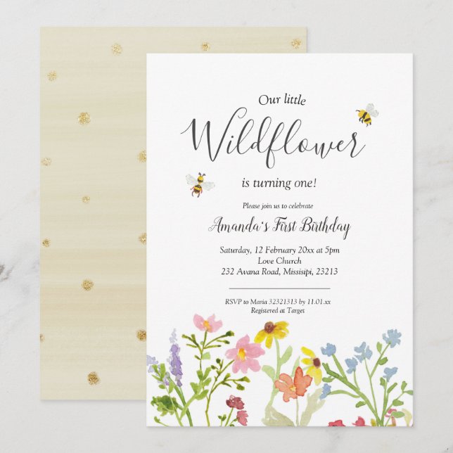 Little wildflower girl birthday invitation (Front/Back)