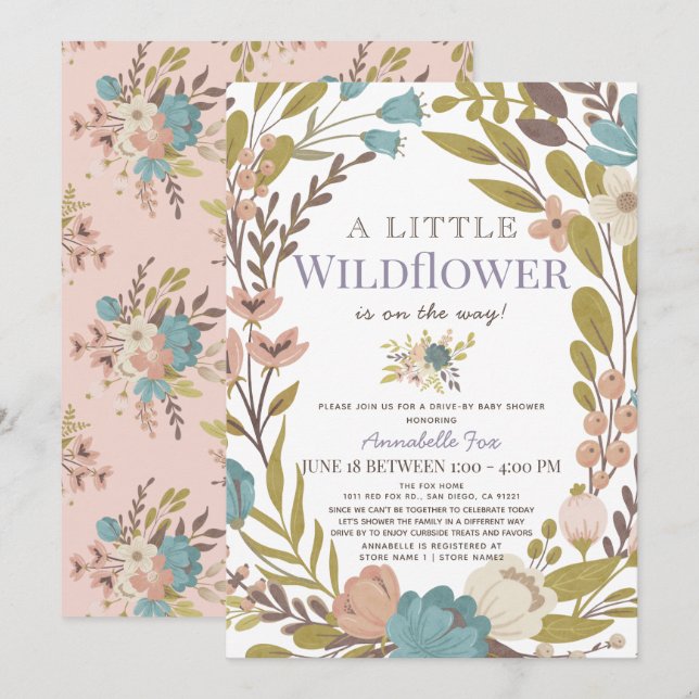 Little Wildflower Girl Drive-by Baby Shower Invitation (Front/Back)