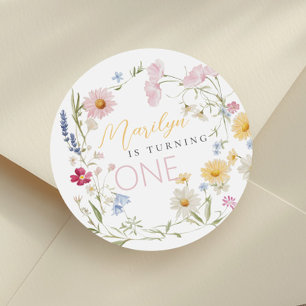 Little Wildflower Girl Turning one Birthday Classic Round Sticker