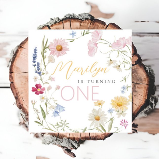 Little Wildflower Girl Turning one Birthday Napkin (Creator Uploaded)