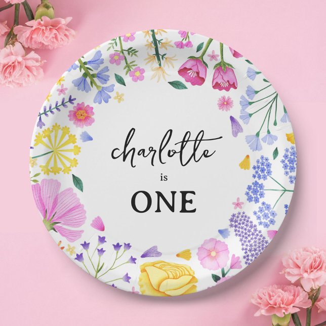 Little Wildflower Girl's First Birthday Floral Paper Plate (Spring Wildflower Girl's First Birthday Paper Plates)