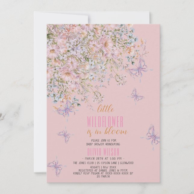 Little wildflower is in bloom baby shower#2 invitation (Front)