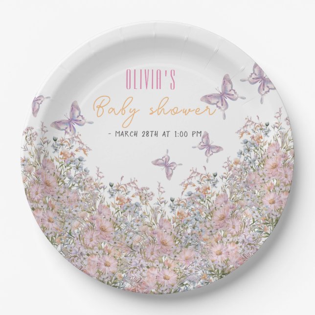 Little wildflower is in bloom baby shower #4 paper plate (Front)