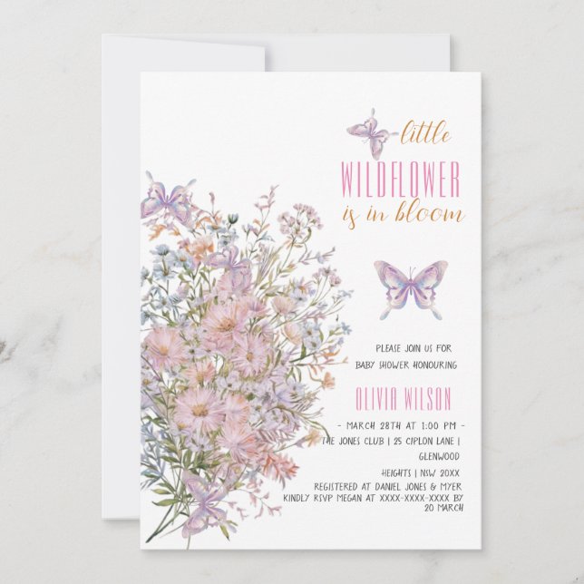 Little wildflower is in bloom baby shower #7 invitation (Front)